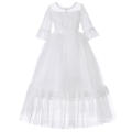 BH111 Half Sleeves Pearls O-neck Tulle Flower Girls Dress Lace Girls Performance Dress Floor Length Girls Wedding Party Dresses